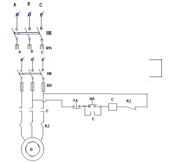 [问答题] 画出三相电动机单向启动控制线路图?