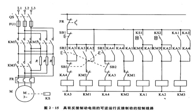 [问答题] 画出具有反接制动电阻的可逆运行反接制动控制线路.