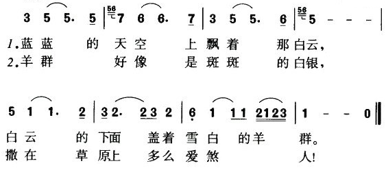 单选从下面谱例的旋律及歌词判断该曲属于哪种体裁民歌