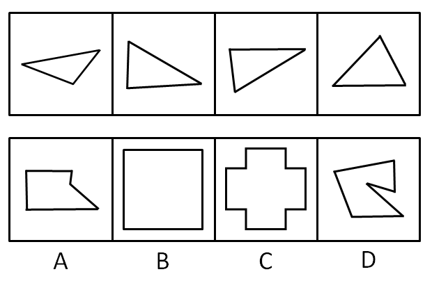 [单选] 下面的四个图形中,只有一个是由所给出的四个图形拼合而成的